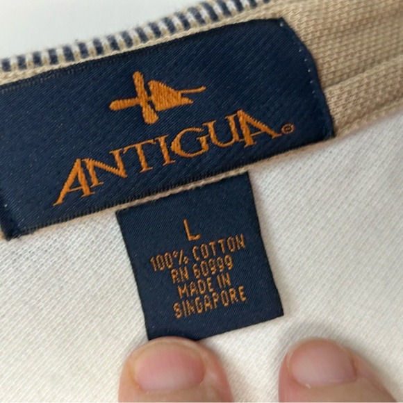 Antigua White & Checkered Accents "UK" Embroidered Polo Shirt Men's Large - Picture 5 of 14